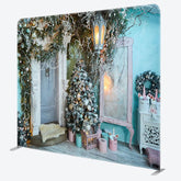 Aperturee - Aperturee Enchanted Blue House Christmas Tension Fabric Backdrop